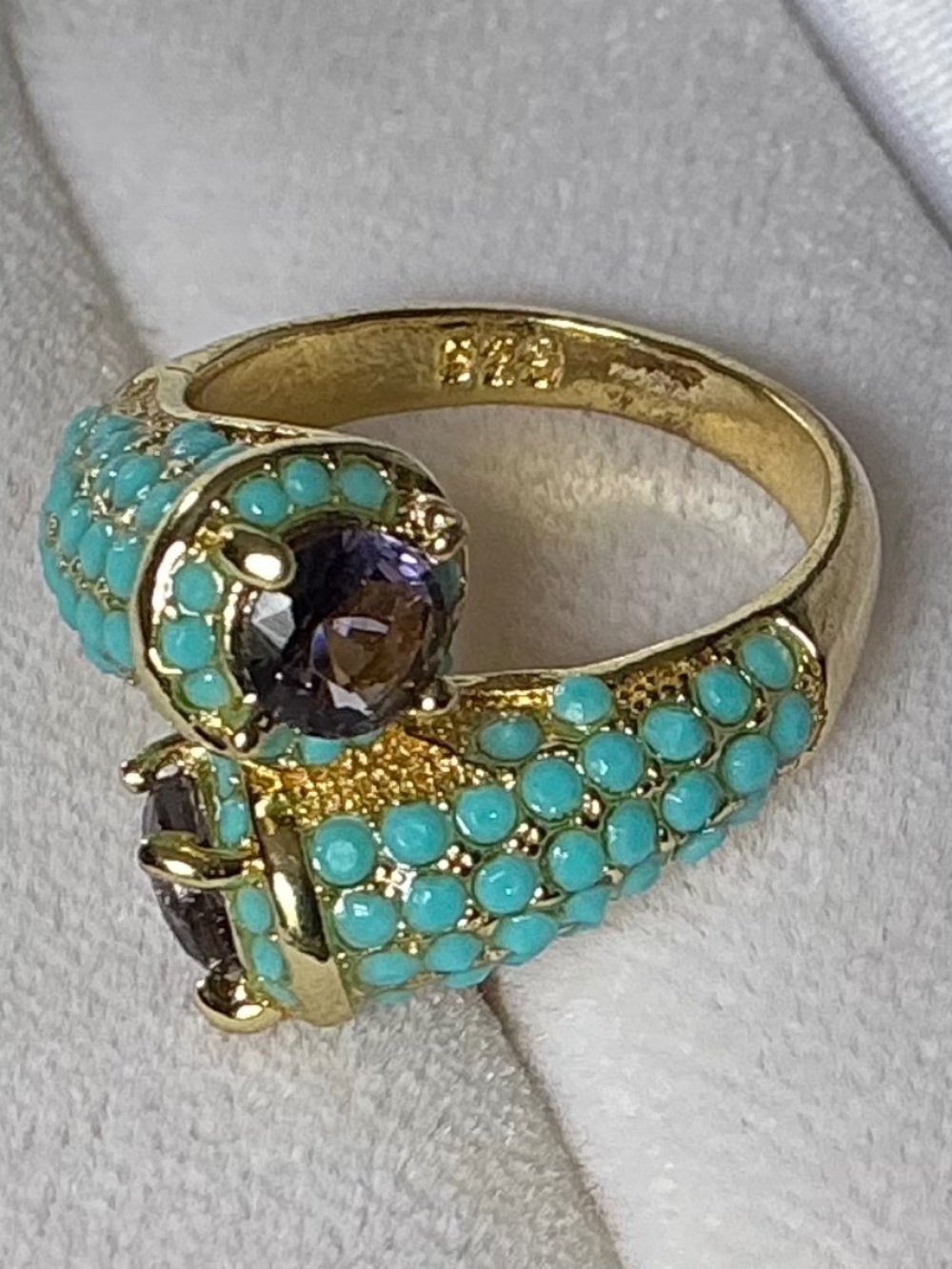 Sterling Silver Bypass Ring Gold Tone Amethyst Turquoise Pavé Style 925 - Picture 10 of 16